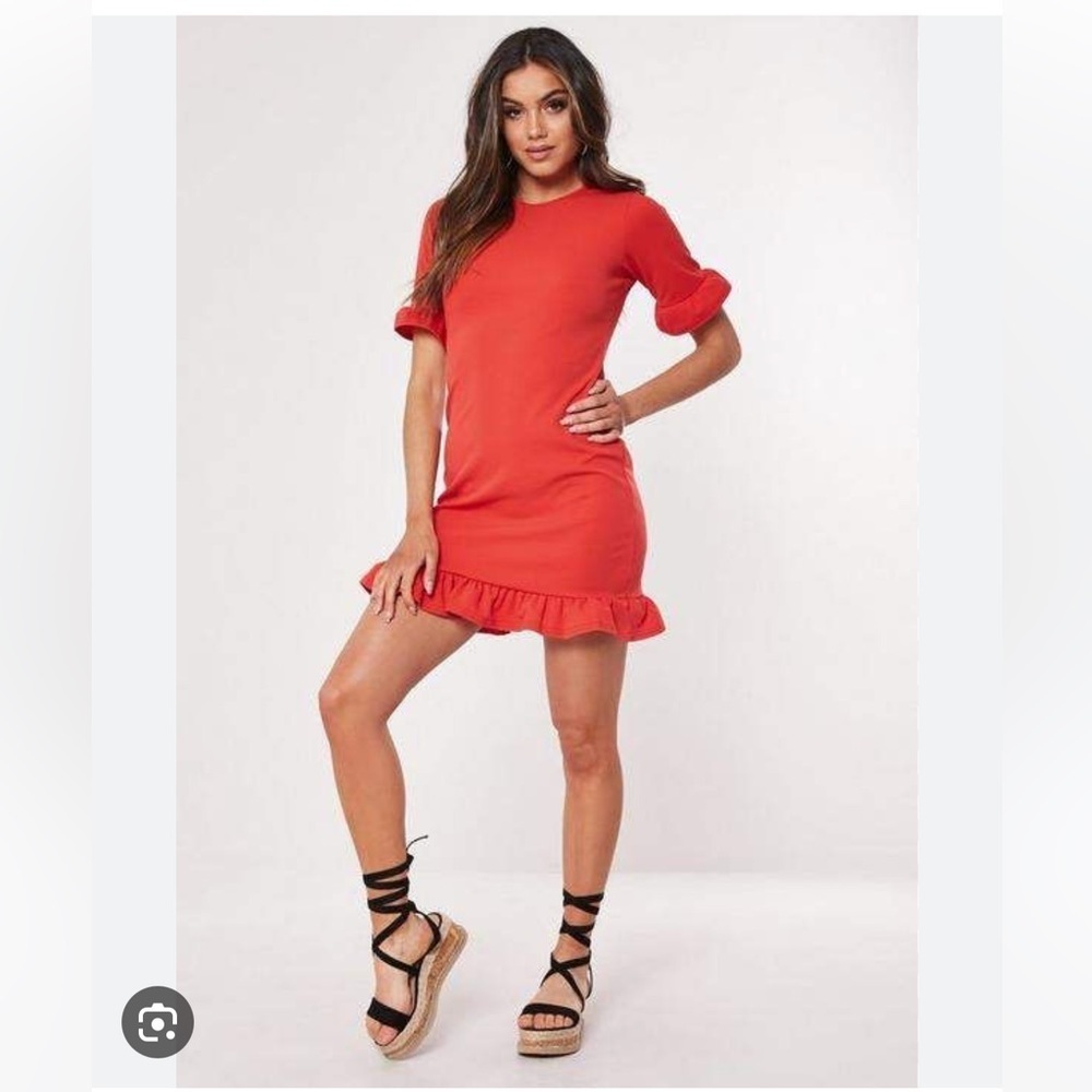 NWT Missguided Red Frill Sleeve Mini Shift Dress Size 4